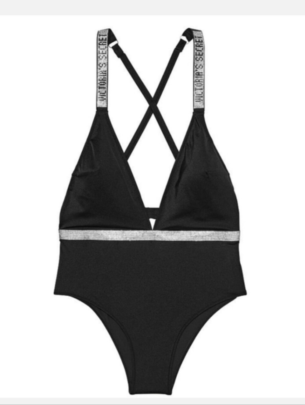 Victoria's secret sexy swim shine strap plunge one-piece swimsuit BLACK MEDIUM